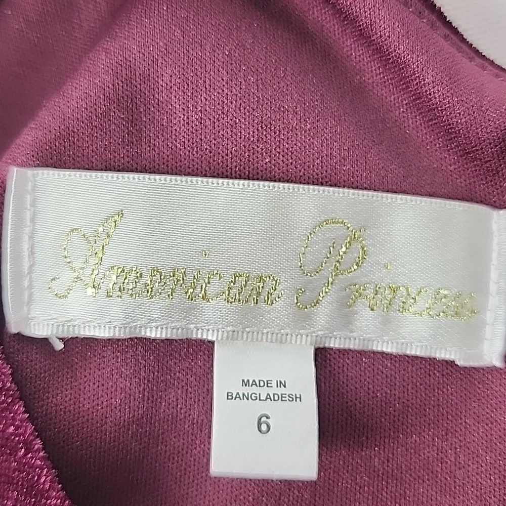 American Princess Pink Tulle Girls Dress Size 6 Burgundy Details‎ Pearl Waist